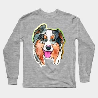 Cute Dog Face Watercolor Long Sleeve T-Shirt